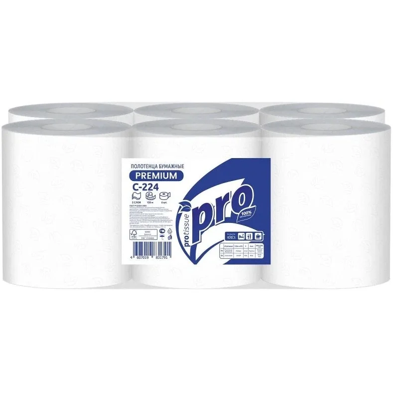 Полотенца бумажные Protissue Comfort с центральной подачей 2-слоя, плотность 20 г/м2, арт. С224, 150 м, 1 рулон